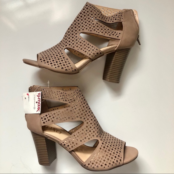 Shoes | Tan Laser Cut Peep Toe Heels Nwt | Poshmark